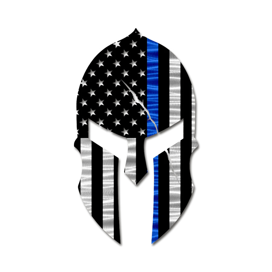 Spartan Helmet American Flag (Thin Blue Line - LEO/Police, 18")