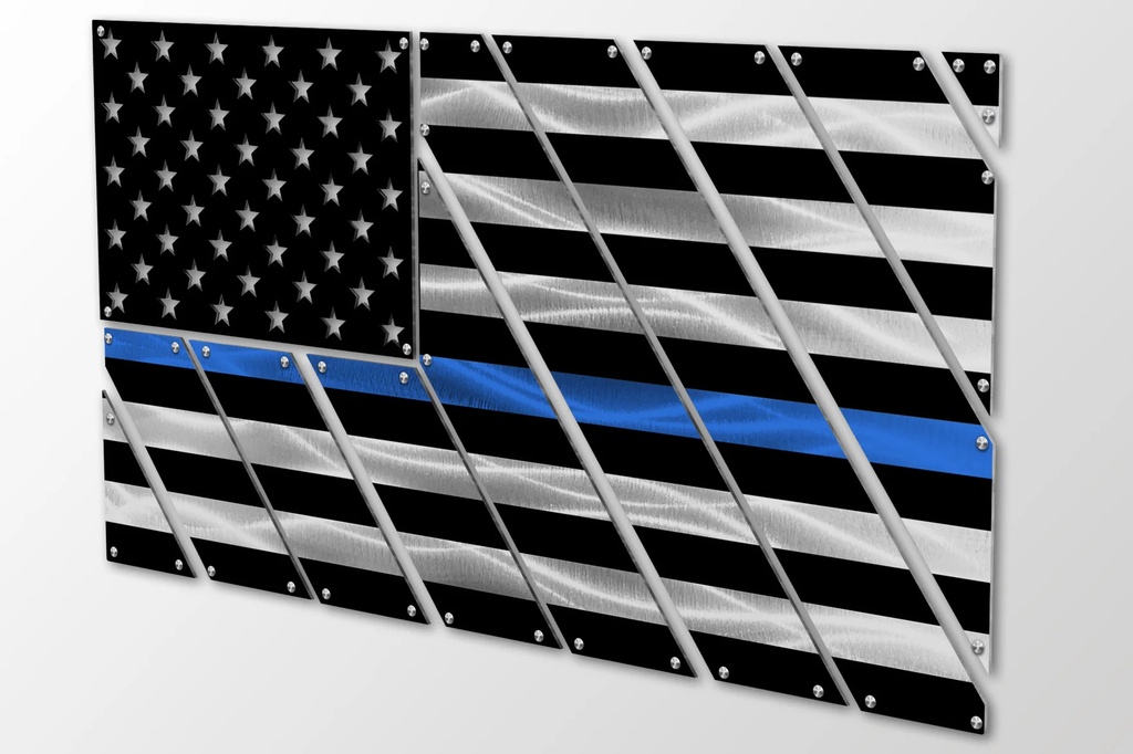 Multi-Panel Metal American Flag (Thin Blue Line - LEO/Police, 4')